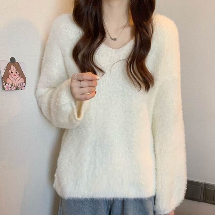 ざっくり　ニット　トップス　レディース　韓国　ファッション