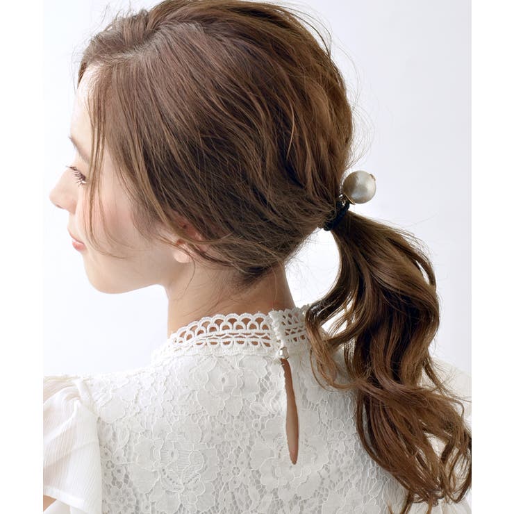 ミニスター付きコットンパールヘアゴム ポニーフックヘアカフ シンプル | VINGTAINE | 詳細画像6 