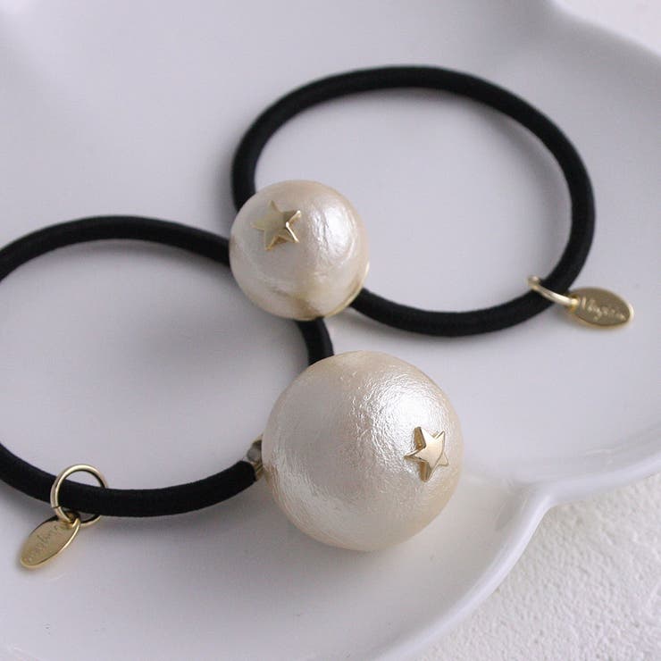 ミニスター付きコットンパールヘアゴム ポニーフックヘアカフ シンプル | VINGTAINE | 詳細画像7 