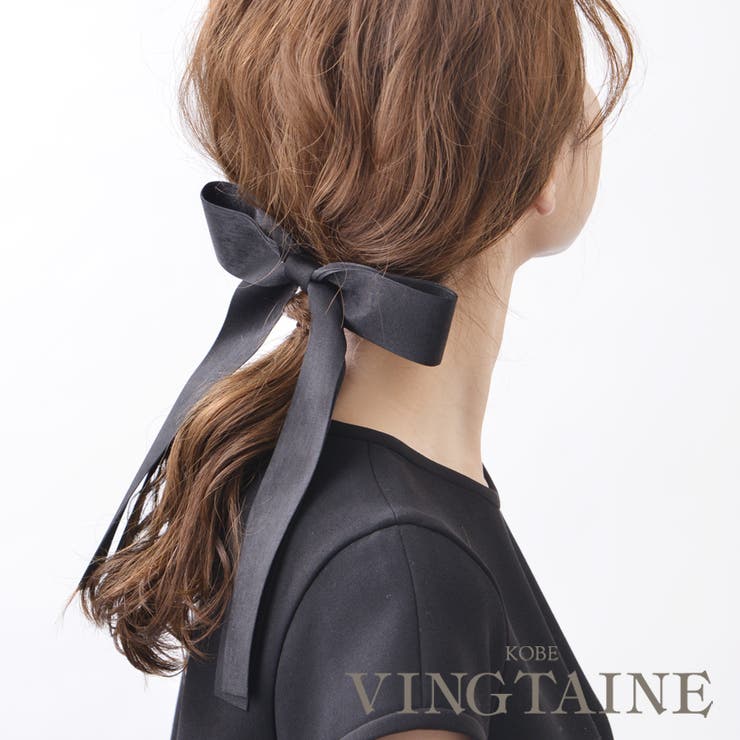 ロングブラックリボンポニーフック ヘアカフ ヘアフック | VINGTAINE | 詳細画像1 