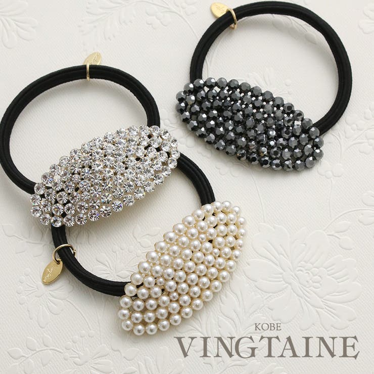 ビジューストーン＆パールオーバル型ヘアゴム シンプル ヘアアクセサリー | VINGTAINE | 詳細画像1 