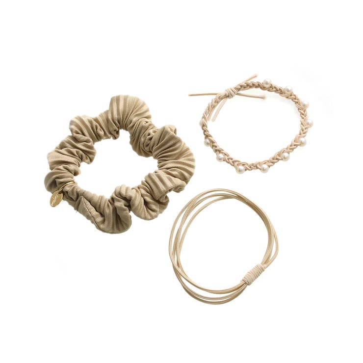 1.ベージュ | ヘアゴム 3個セット シュシュ | VINGTAINE