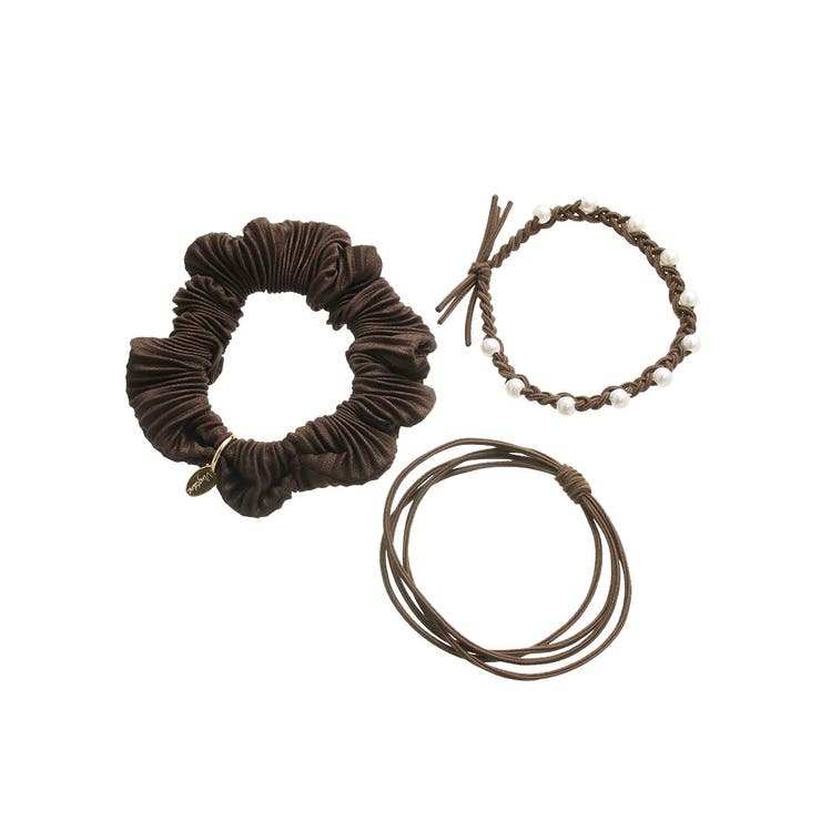 3.ブラウン | ヘアゴム 3個セット シュシュ | VINGTAINE