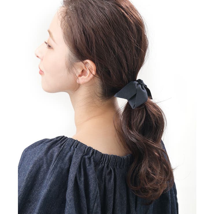 ネイビー | ヘアゴム スエード調 リボン | VINGTAINE