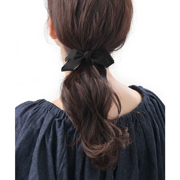 ブラック | ヘアゴム スエード調 リボン | VINGTAINE