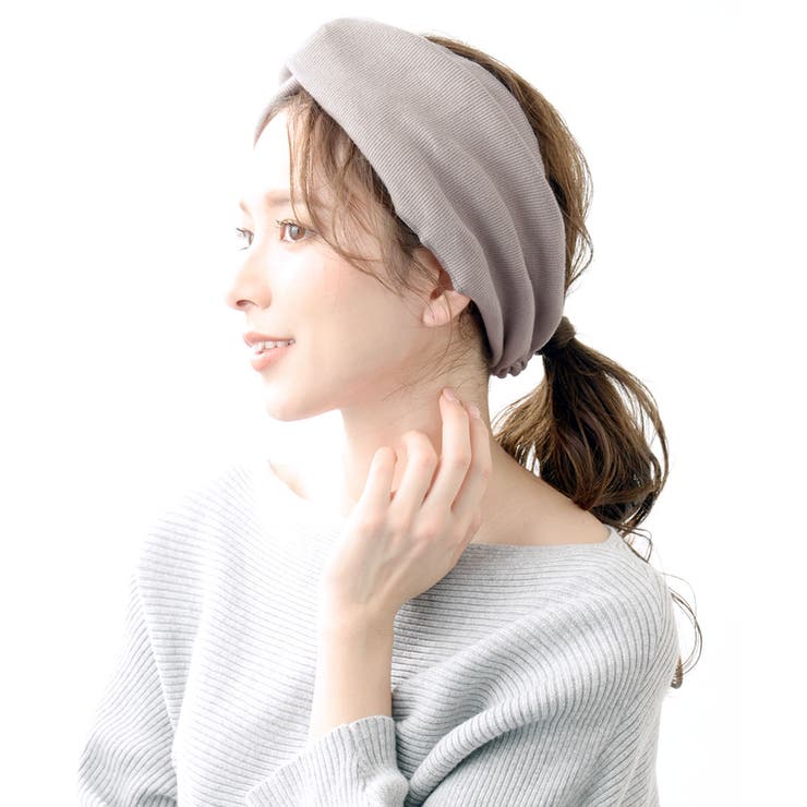 グレー | シンプルワイドクロスヘアバンド 無地 幅広 | VINGTAINE