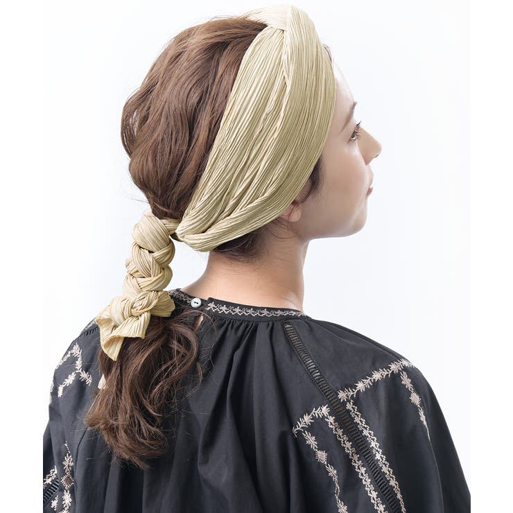 プリーツターバンヘアバンド アレンジ リボン結び[品番：VTNA0003923