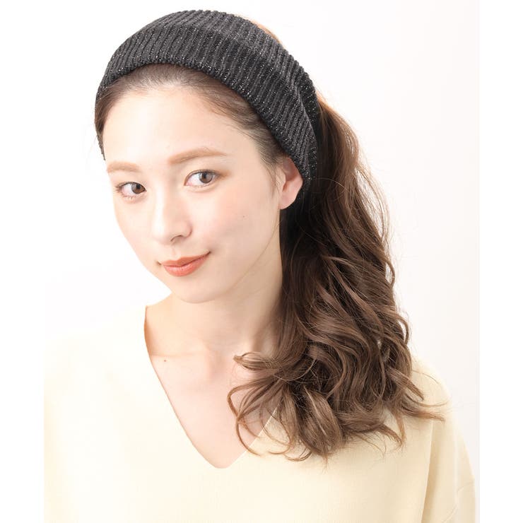 ブラック | ヘアバンド ラメ混 ニット | VINGTAINE