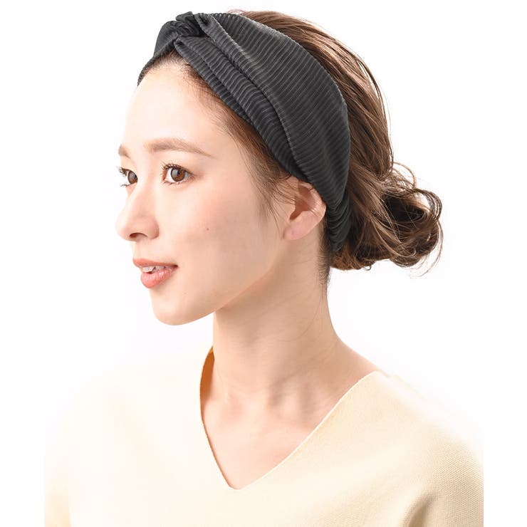 ブラック | ヘアバンド ターバン風 ストライプ | VINGTAINE