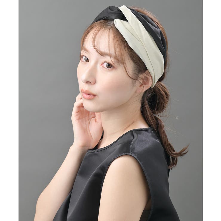 ホワイト×ブラック | バイカラー ターバンヘアバンド ヘアターバン | VINGTAINE