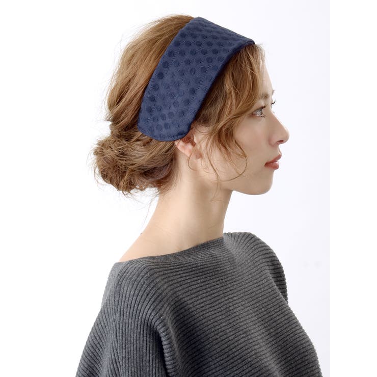 ネイビー | カチューシャ 水玉 幅広 | VINGTAINE