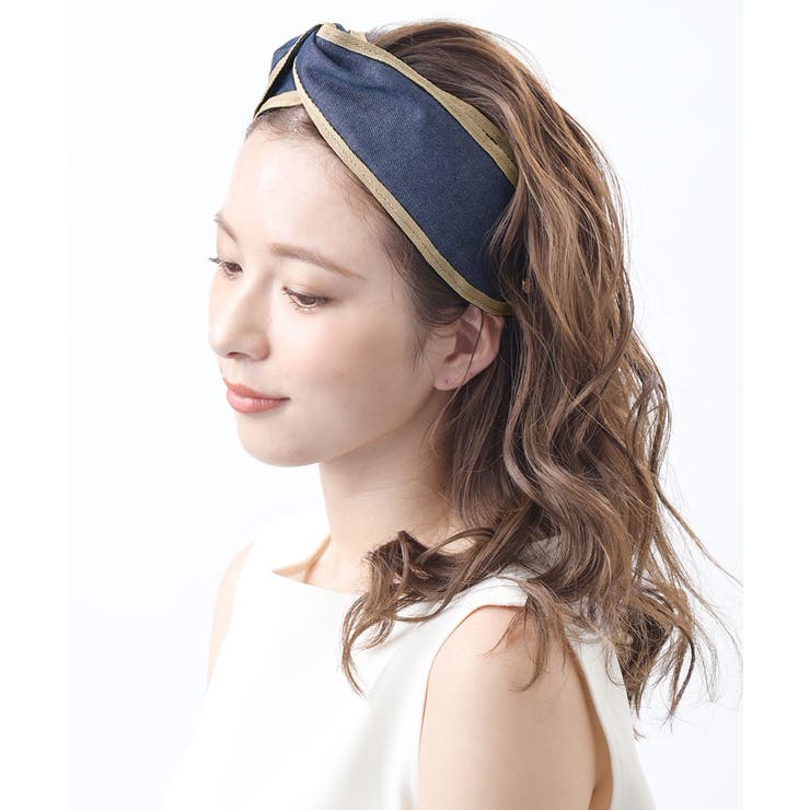 パイピングデニムクロスターバン風カチューシャ 幅広 カジュアル | VINGTAINE | 詳細画像5 