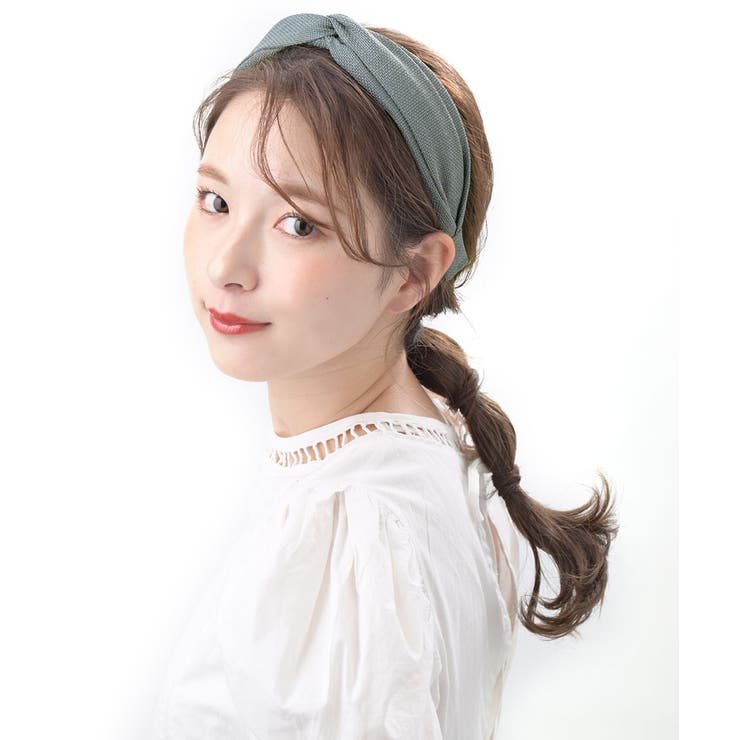 グリーン | 麻風クロスデザインカチューシャ オフィス 可愛い | VINGTAINE