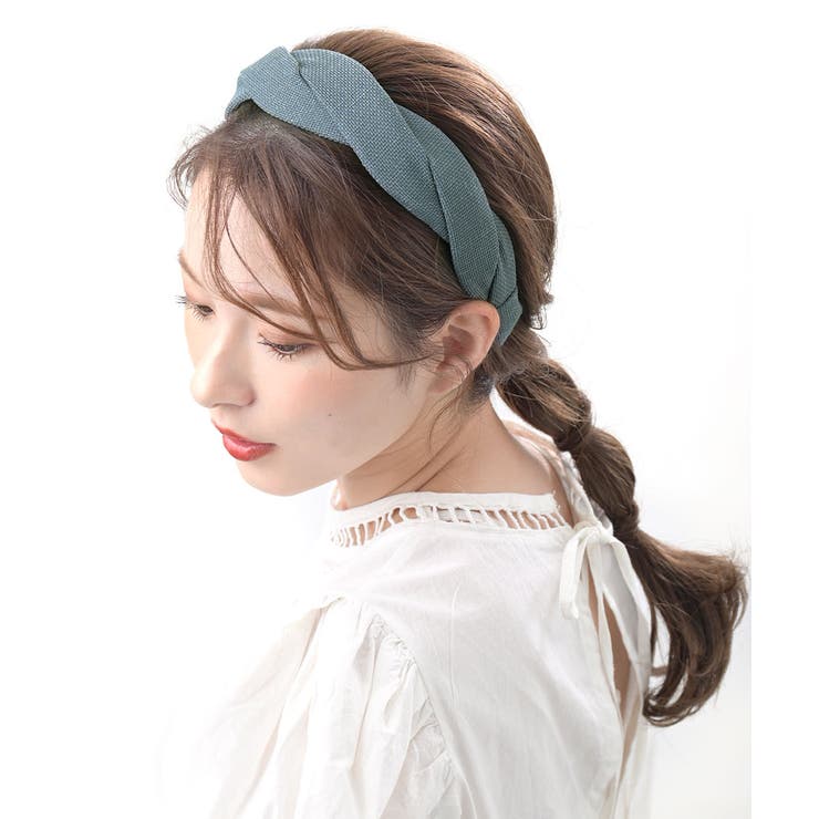 グリーン | 麻風ツイストデザインカチューシャ オフィス 可愛い | VINGTAINE