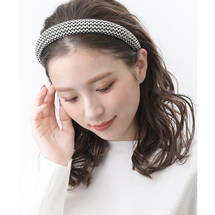 ベージュ×ブラック | ベーシック柄カチューシャ オフィス シンプル | VINGTAINE