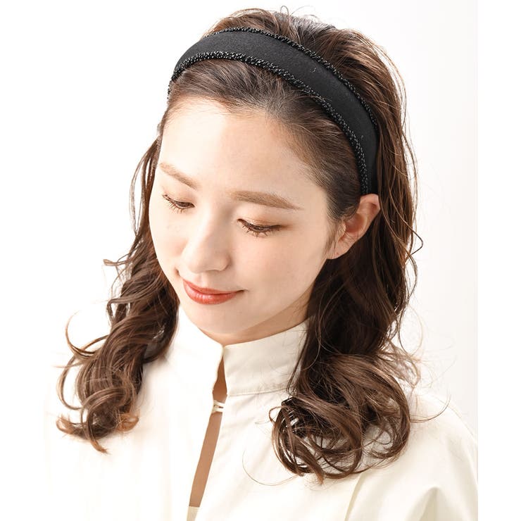 ブラック | カチューシャ ビーズ 縁取り | VINGTAINE