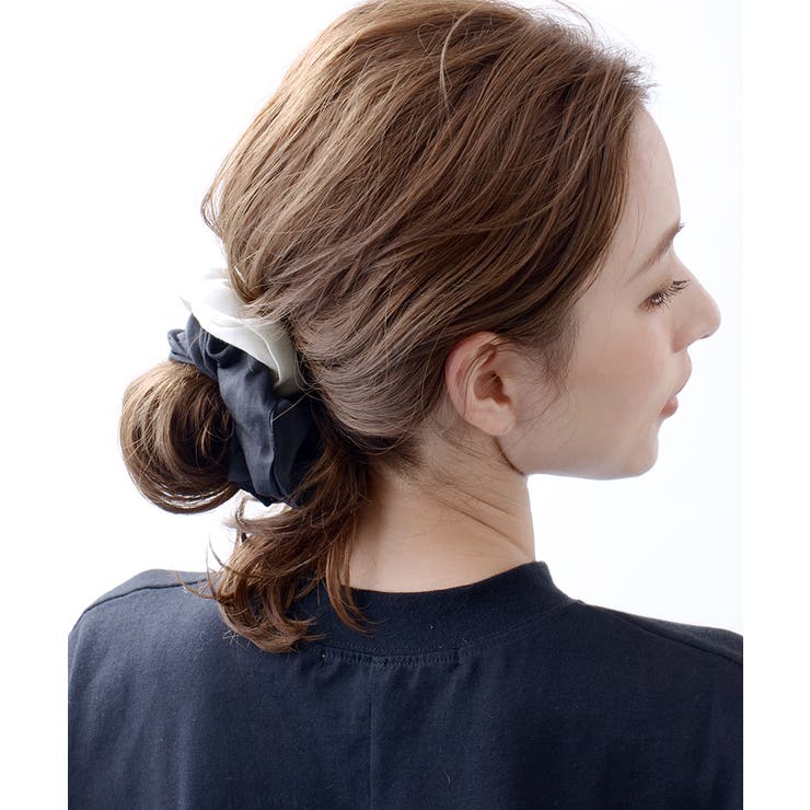 ホワイト×ブラック | バイカラーシュシュ ビッグ 大きめ | VINGTAINE