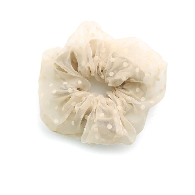 ベージュ | ドット柄オーガンジービッグシュシュ 柄 水玉 | VINGTAINE