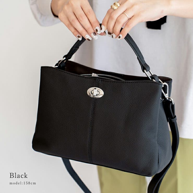 ブラック | 本革3スペース2wayハンドバッグ | Vita Felice