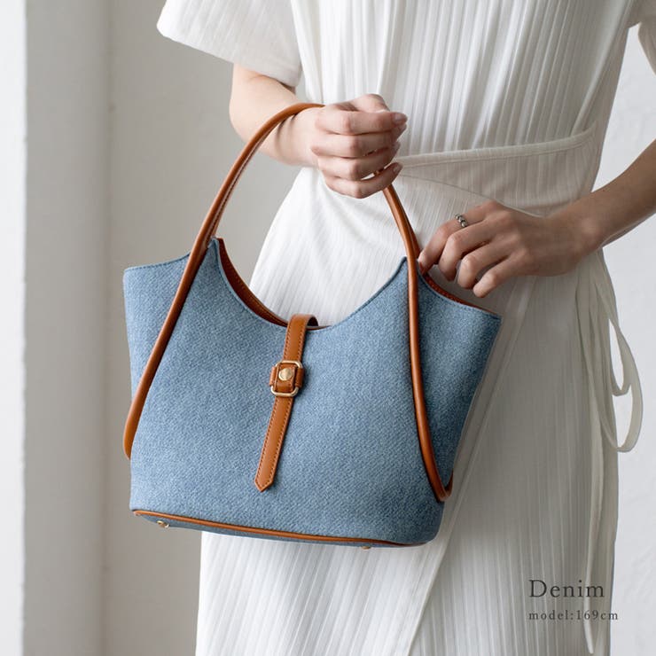 デニム | パイピングPUハンドバッグ | Vita Felice