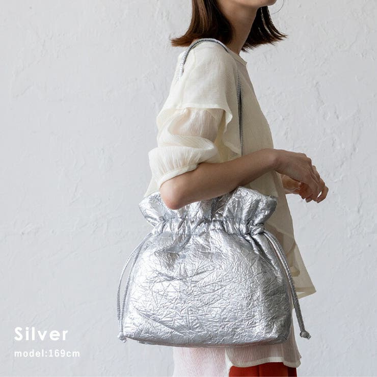 シルバー | シワ加工巾着バッグ | Vita Felice