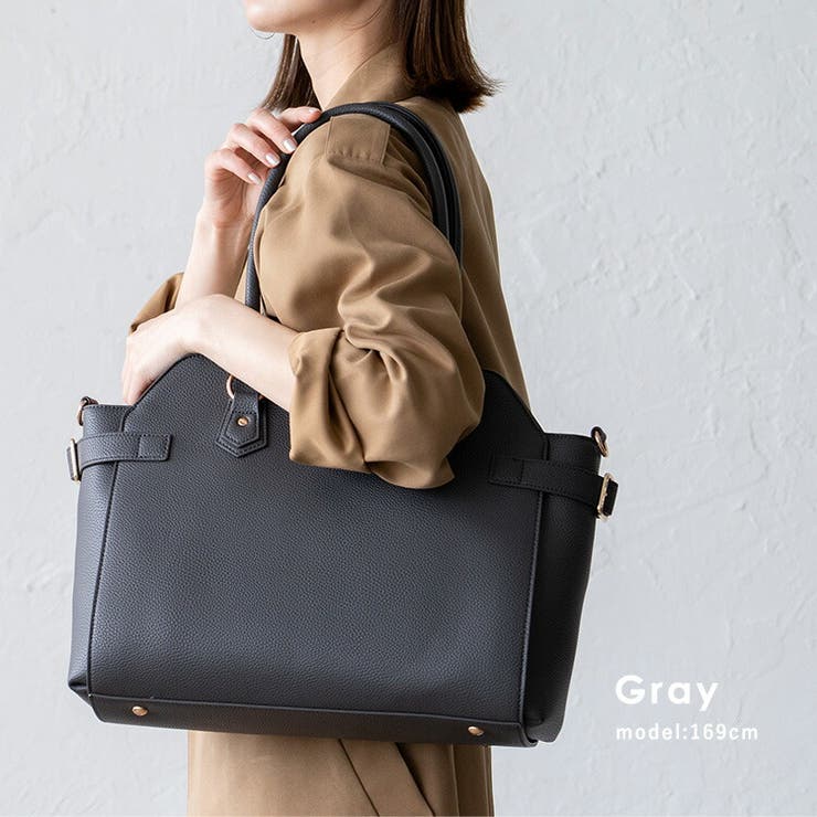 グレー | ベルトデザイン2WAYトートバッグ | Vita Felice