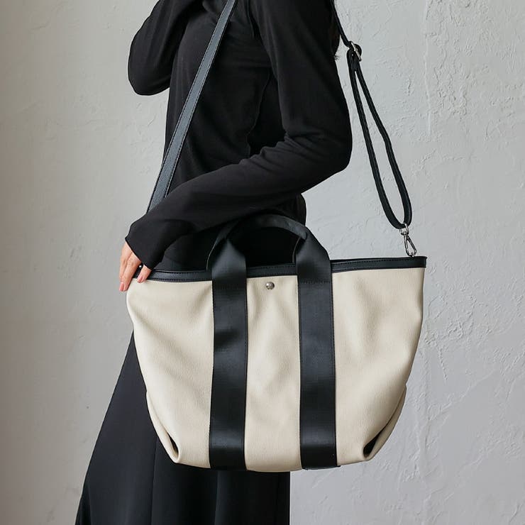 chiiiibag チーバック　バック　トートバック　黒白 ショルダー　マチ マチ広2wayテープハンドルトートバッグ[品番：VI000001120]｜Vita