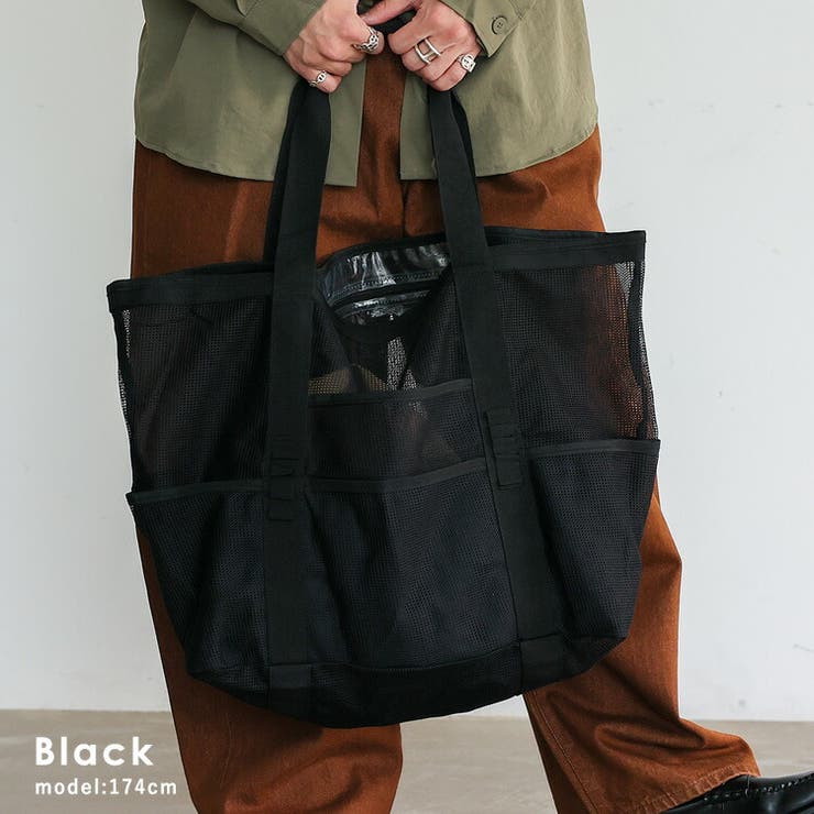 ブラック | 8ポケットメッシュシースルートートバッグ | Vita Felice