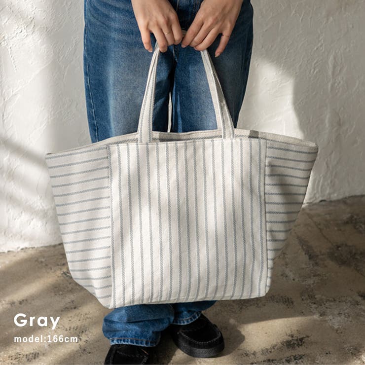 グレー | ストライプキャンバストートバッグ | Vita Felice