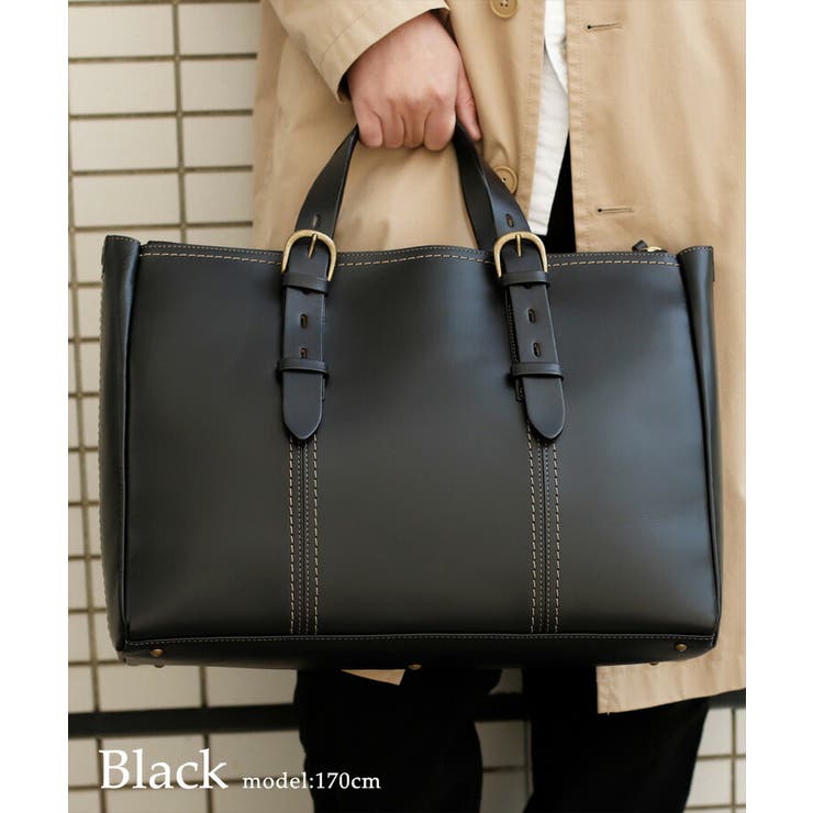 ブラック | 【姫路レザー】ベルトハンドルビジネストートバッグ（L） | Vita Felice