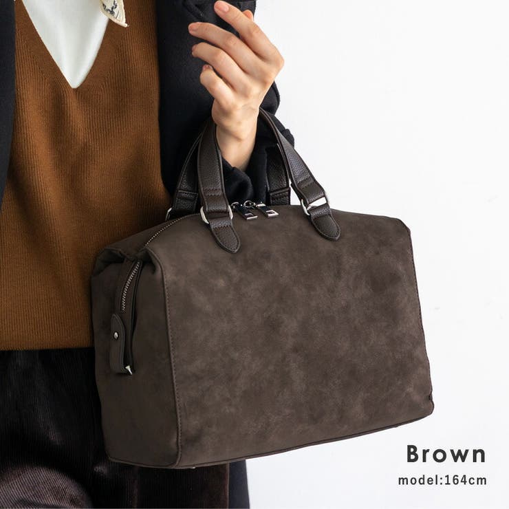 ブラウン | スウェード調スクエアボストンバッグ | Vita Felice