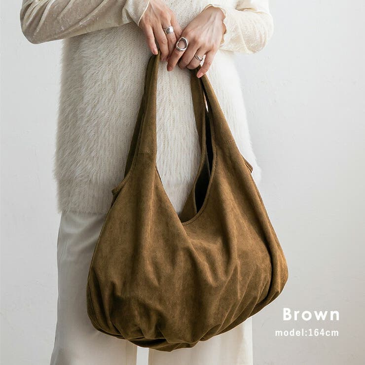 ブラウン | スウェード調バルーントートバッグ（ポーチ付き） | Vita Felice