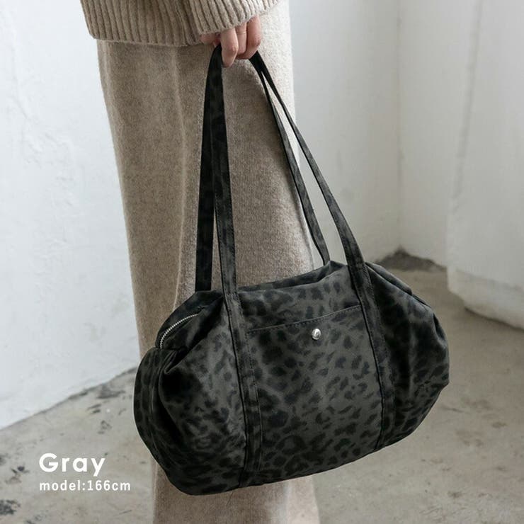 グレー | レオパードオーバルトートバッグ | Vita Felice
