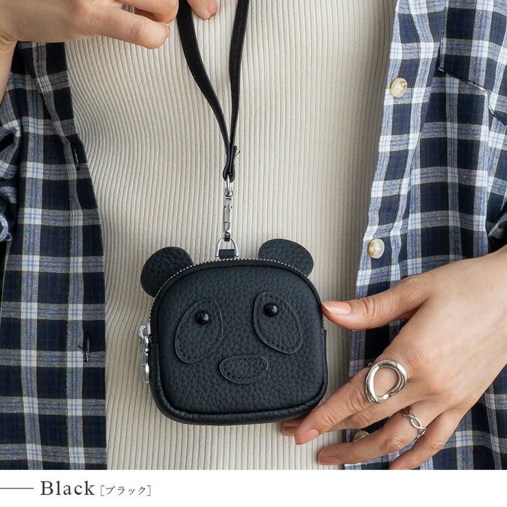 ブラック | ネックストラップ付き本革コインケース（Panda） | Vita Felice
