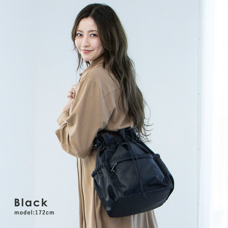 ブラック | 【片瀬那奈さんコラボ】3WAYナイロン巾着バッグ | Vita Felice