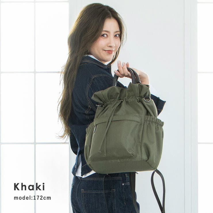 カーキ | 【片瀬那奈さんコラボ】3WAYナイロン巾着バッグ | Vita Felice