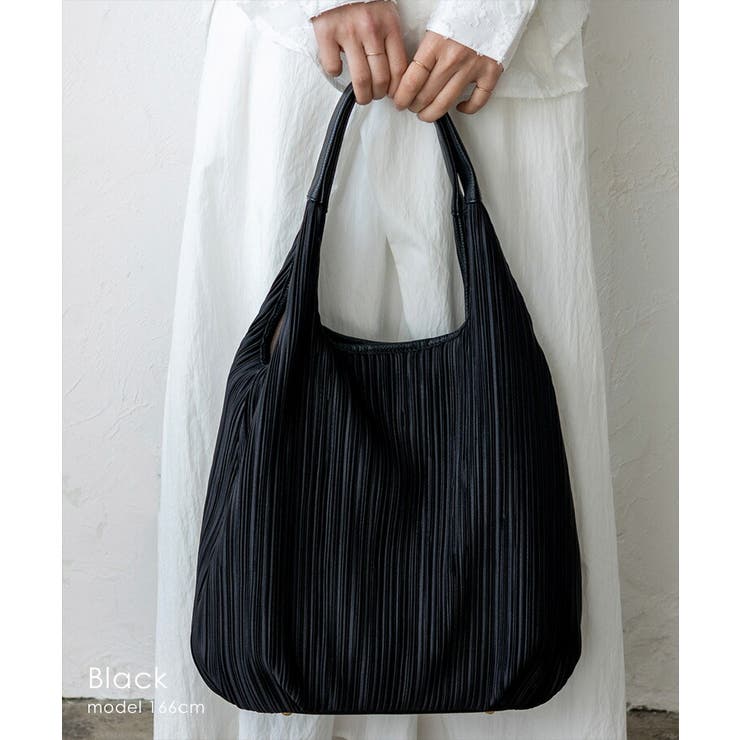 ブラック | プリーツロングハンドルトートバッグ | Vita Felice