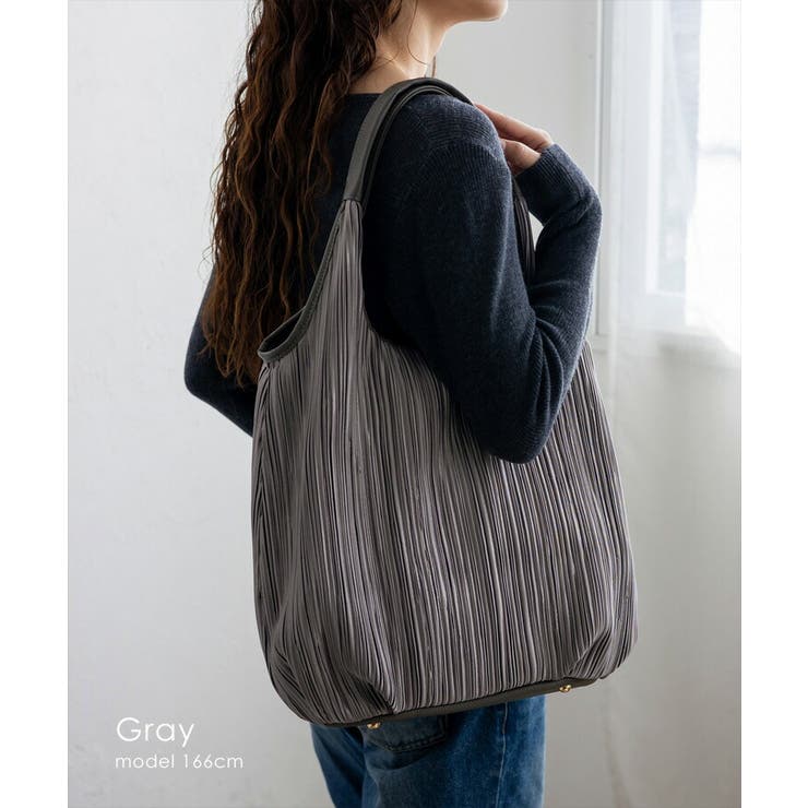 グレー | プリーツロングハンドルトートバッグ | Vita Felice