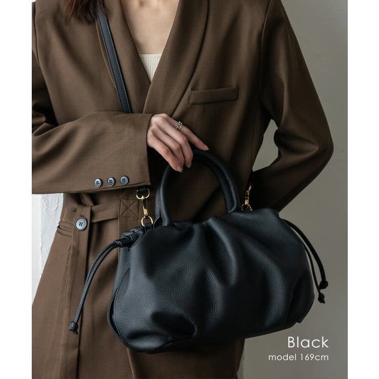 ブラック | 本革巾着2WAYバッグ | Vita Felice