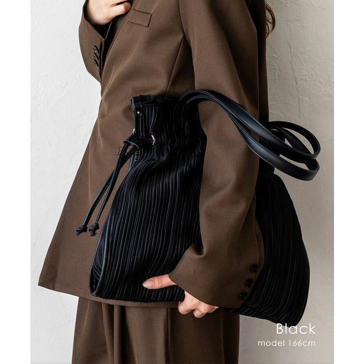 ブラック | プリーツ巾着トートバッグ | Vita Felice