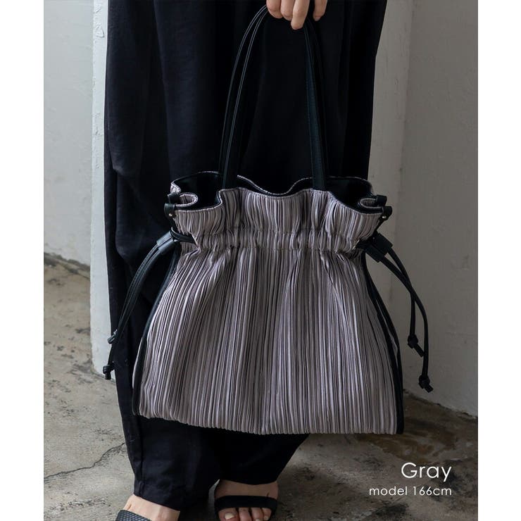 グレー | プリーツ巾着トートバッグ | Vita Felice