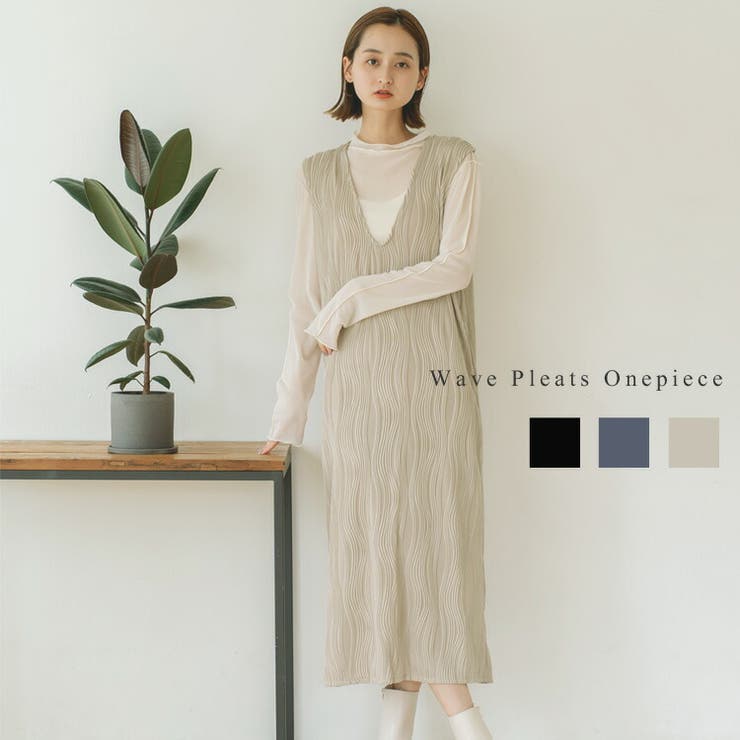 シフォンプリーツワンピース/前後2way/洗える/WEB限定サイズあり