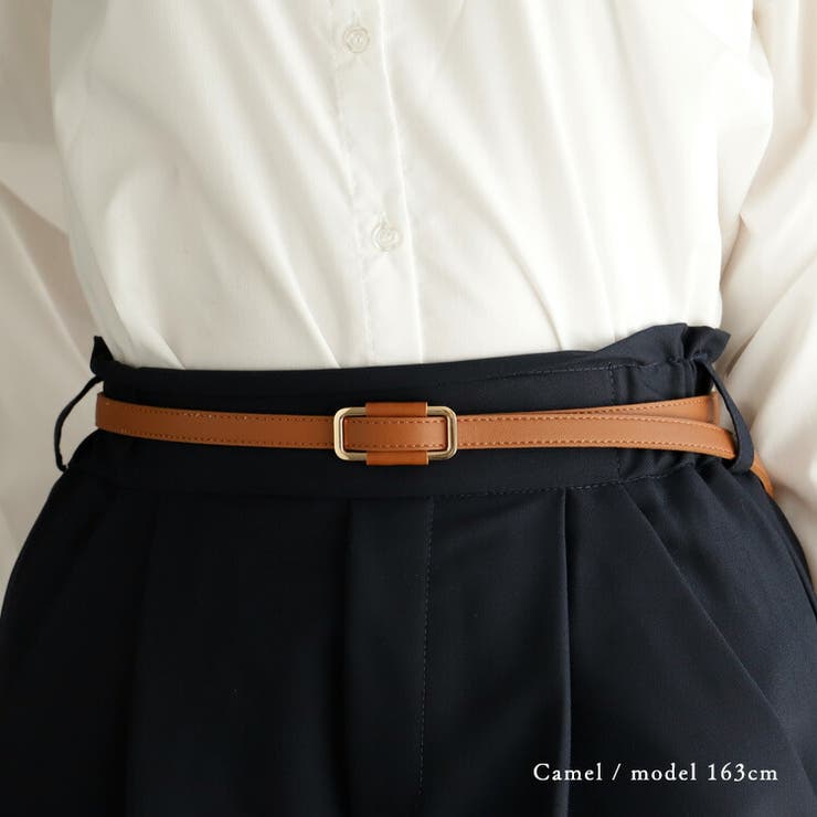 キャメル | Gスクエア ホールレス ナローベルト | Vita Felice