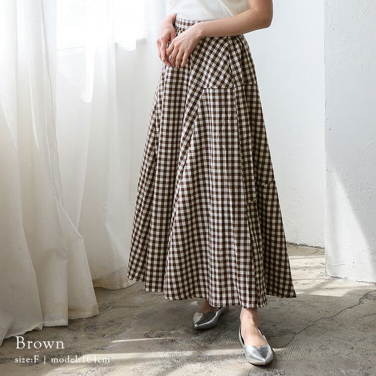 ブラウン | ギンガムチェックフレアマキシスカート | Vita Felice