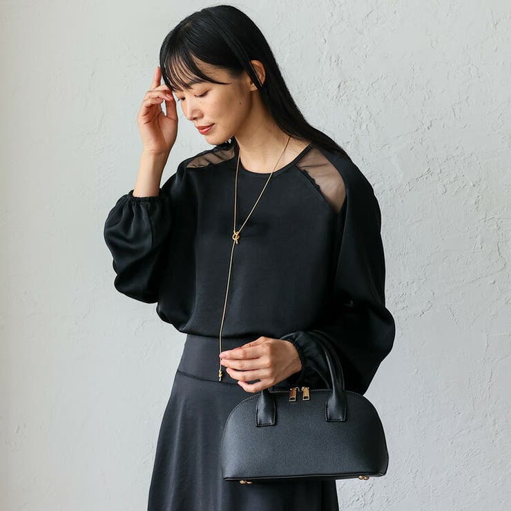 サテン×シアーチュール 切替ブラウス | Vita Felice | 詳細画像7 