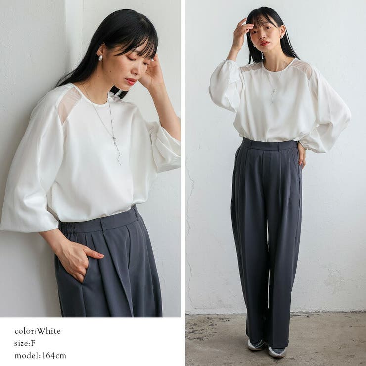 サテン×シアーチュール 切替ブラウス | Vita Felice | 詳細画像9 