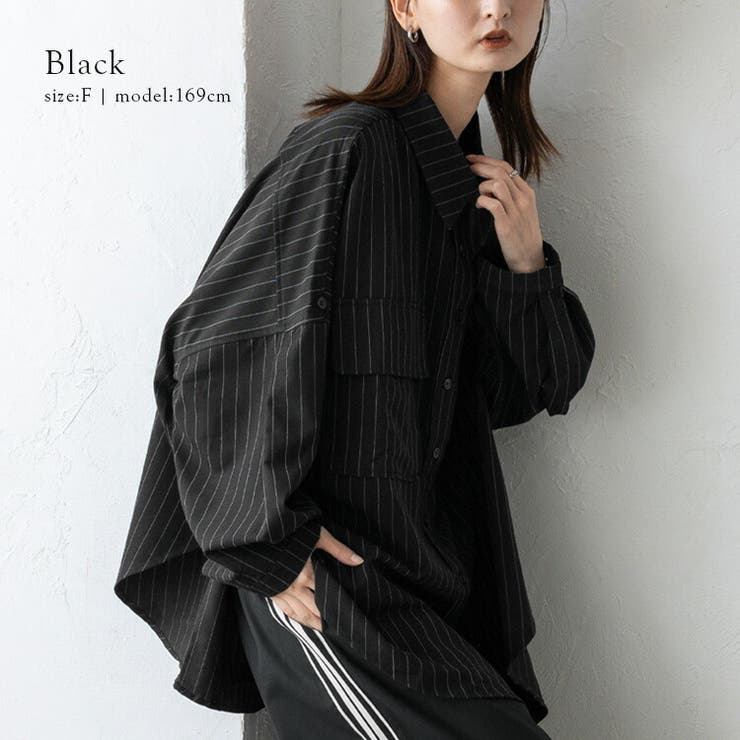 ブラック | オーバーサイズピンストライプシャツ | Vita Felice