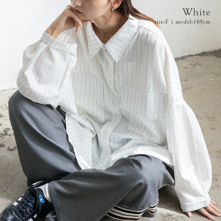 ホワイト | オーバーサイズピンストライプシャツ | Vita Felice