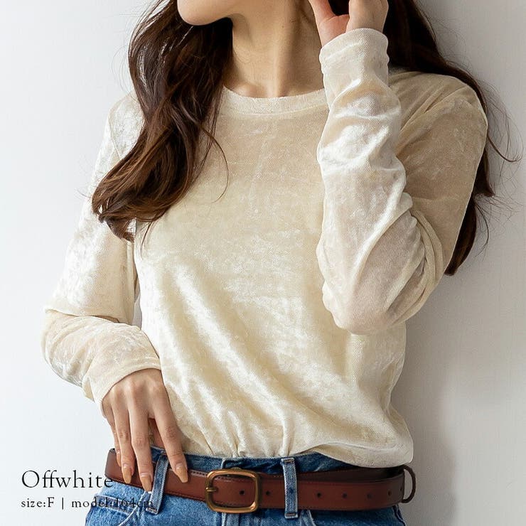 オフホワイト | クラッシュベロアクルーネックトップス | Vita Felice