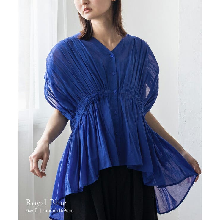 ロイヤルブルー | シアーギャザーペプラムブラウス | Vita Felice